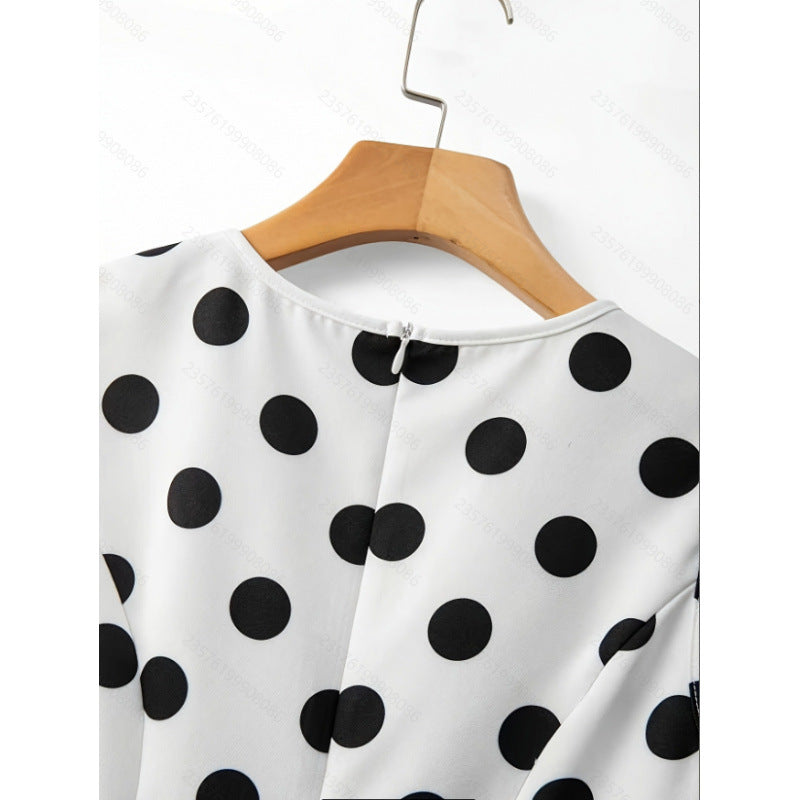 Women's summer new french chic vintage polka dot round neck sleeveless a-line tank top - perfect for going out and dating