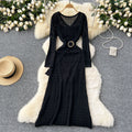 Order korean style gentle style cut out crochet knittingdress women's waist strap over the knee suspender bottom skirt suit