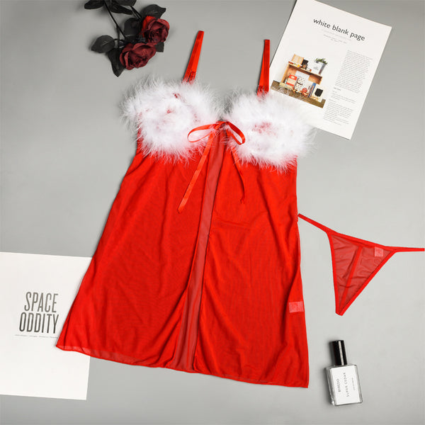 popular European and American Christmas girl suits, sexy cardigans, fluffy splicing thongs women's clothing are in stock.