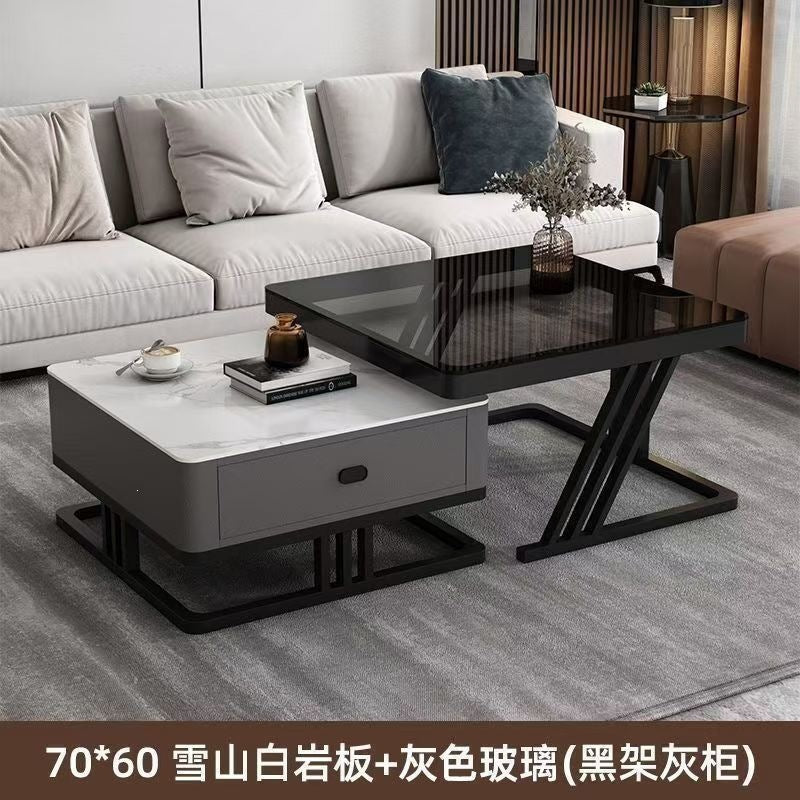 Modern minimalist extendable coffee table, luxury home rock slab coffee table, minimalist small apartment square modular coffee table