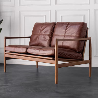 Vintage saddle chair - home living room balcony retro solid wood single leisure chair - designer style light luxury sofa chair