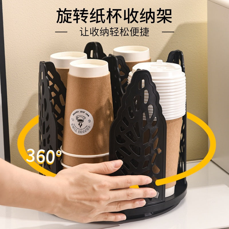 disposable cup storage box plastic cup dispenser desktop coffee milk tea cup holder rotating paper cup rack