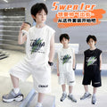 Boys' summer loose-fit two-piece set: sleeveless, trendy, minimalist print short t-shirt and shorts - new  collection