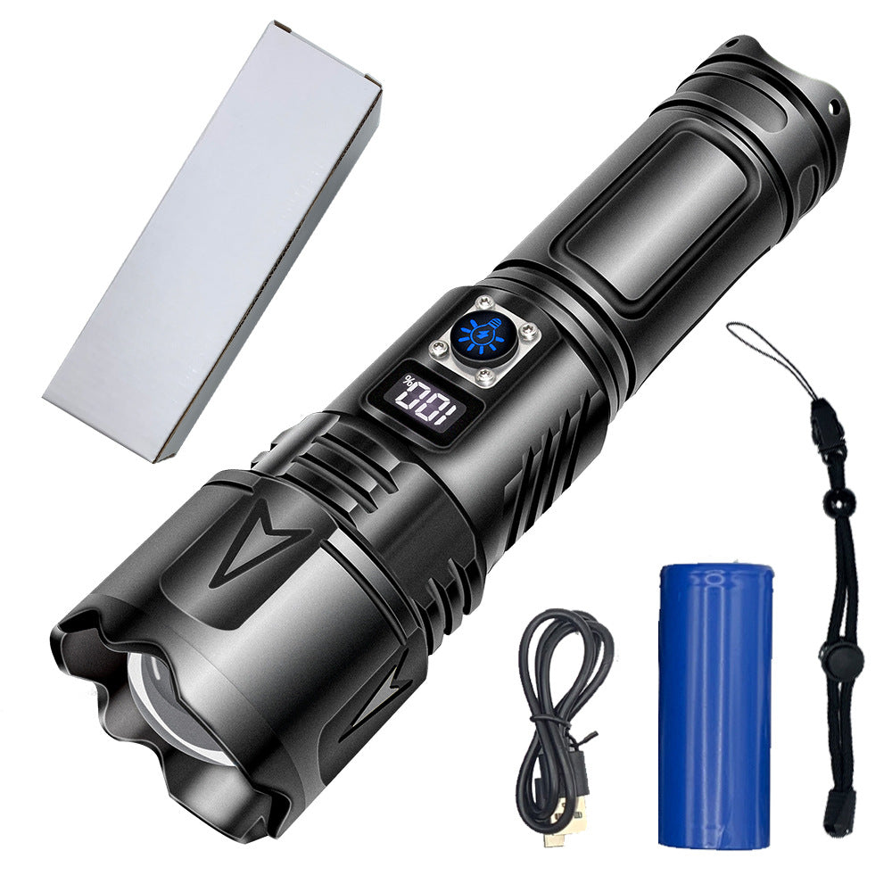 Cross-border Douyin strong light long-distance digital display flashlight outdoor charging super bright flashlight emergency flashlight factory wholesale