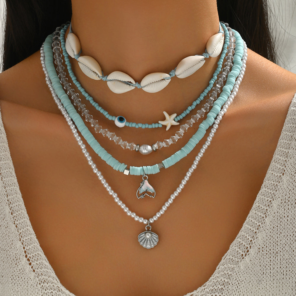Wholesale starfish necklaces - european & american style, perfect for beach & vacation, faux pearl accents, women's layered necklace sets