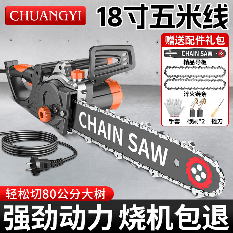 Chuangyi electric chainsaw logging saw 220v multifunctional electric chain saw for homeplug-in small handheld electric chain saw