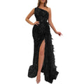 new arrival: solid color sequin fairy long sleeveless fashionable slim-fit elegant midi evening gown for cross-border e-commerce