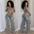 European and american style straight-leg jeans -  cross-border women's fashion - autumn street style trendy detachable button high-waisted pants