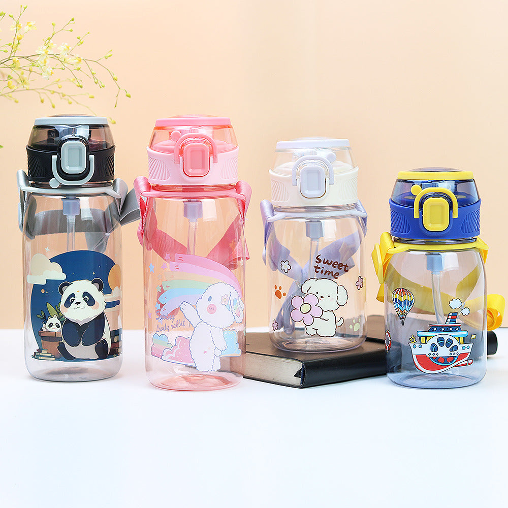 Factory personalized cute cartoon kids plastic cup duckbill straw cup portable strap cup cross-border water cup