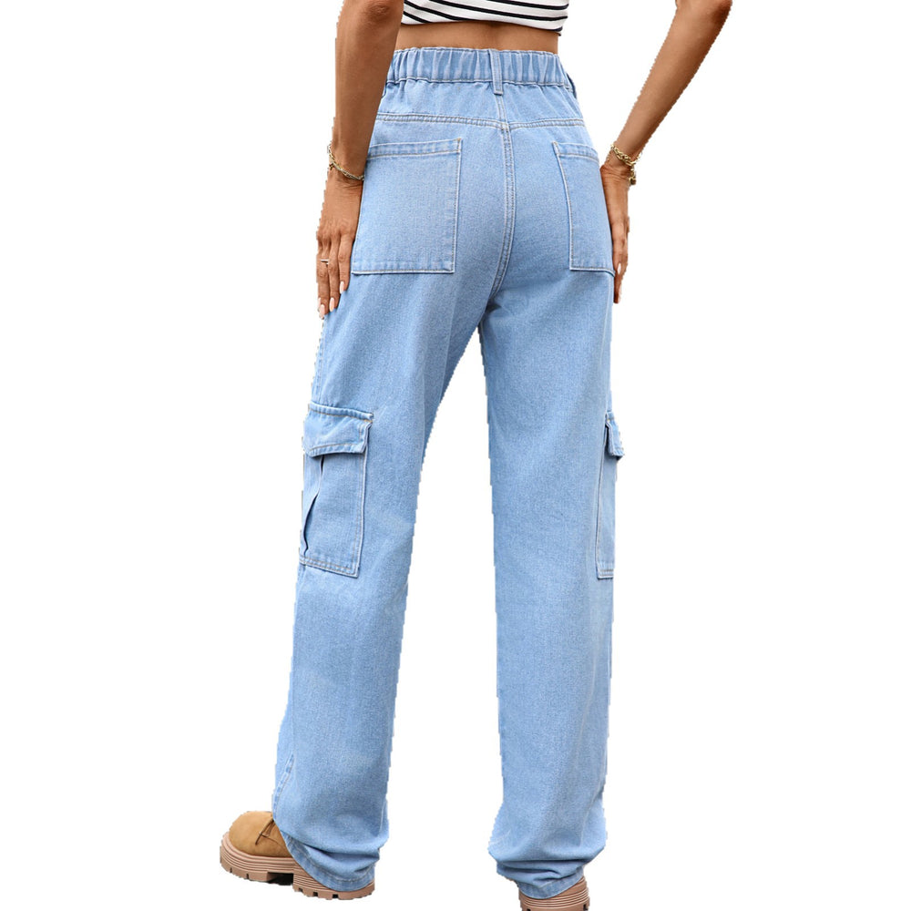autumn european and american cross-border e-commerce women's fashion  new washed semi-elastic waist denim cargo pants