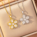 [copper inlaid with zirconium] cross-border popular diamond-encrusted titanium steel flower necklace for women, high-end, accessible luxury fashion clavicle chain jewelry