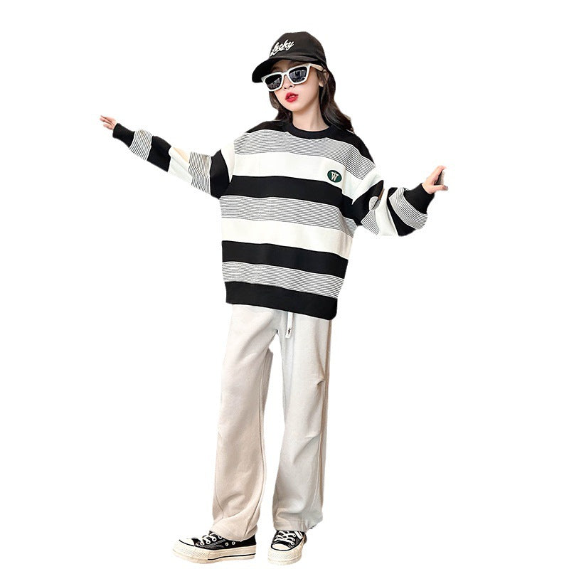 Girls' trendy streetwear sweatshirt,  new style, fashionable single-piece top, jacket, stylish spring and autumn outerwear for older girls, influencer-approved