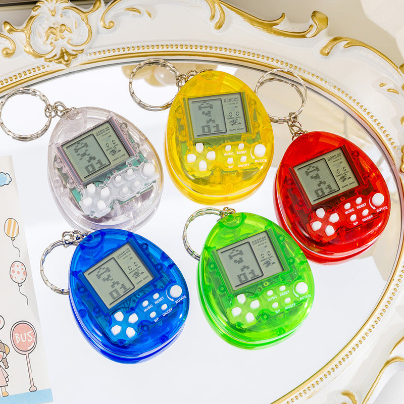 creative round keychain tetris mini game console toy handheld electronic game console charm