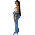 European and american style high-waisted jeans -  cross-border women's fashion streetwear - double side button closure casual trousers