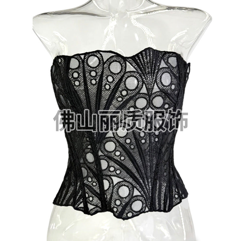 European and american court style hollow-out lace mesh corset bustier - breathable mesh sexy shaping top