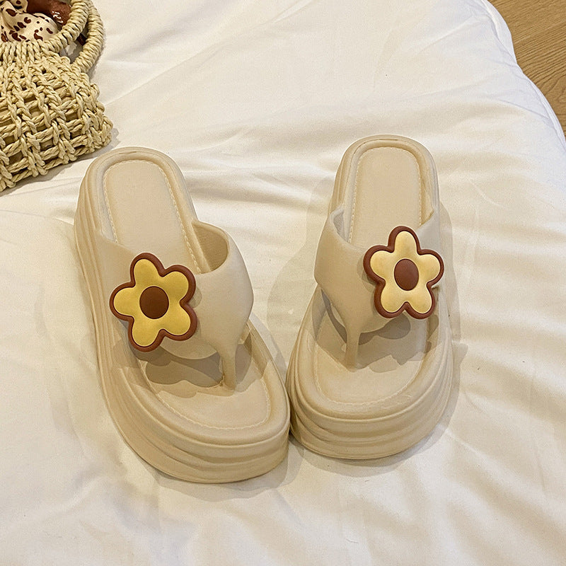 New arrivalcute flower seaside beach slippers women's summer easiest for matchoutwearplatform shoesthick sole sandals internet celebrity flip flops