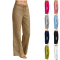 european and american cross-border women's linen-look fashion casual loose comfort solid color straight-leg pants with pockets wide-leg trousers