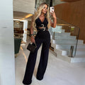 C7499 cross-border   fashion women's v-neck decorative buckle belt top and pants set