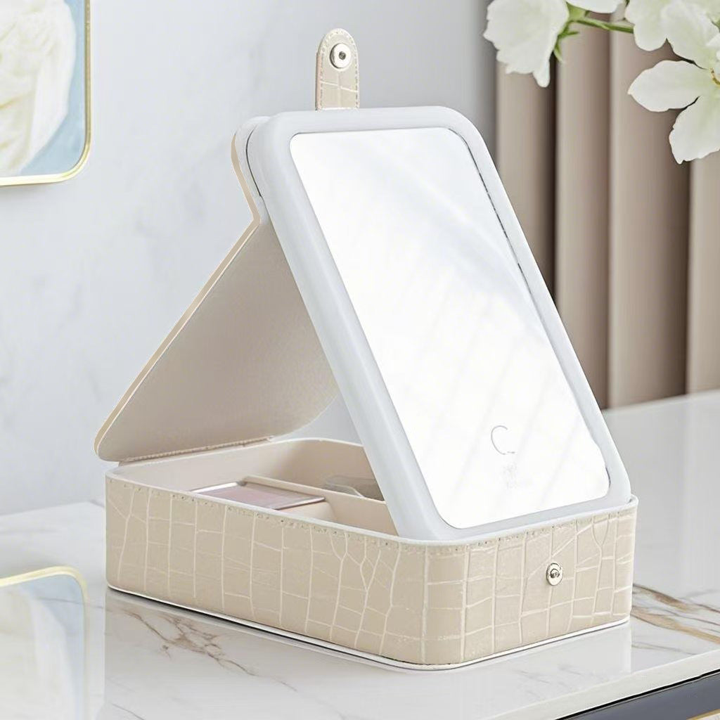 Cosmetics storage box Three-level light LED light Cosmetic bag Portable travel jewelry box Cosmetic mirror Dormitory storage box