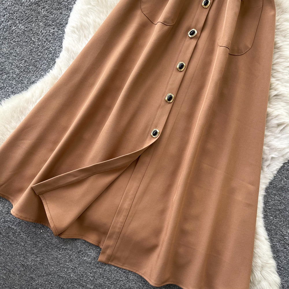 Hanxi work clothing style sleeveless shirtdress women's summer waist slimming look a-line skirt light mature eleganceworkwear style
