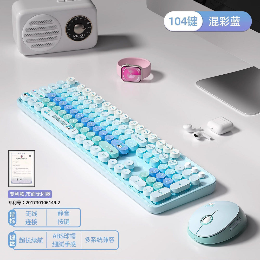 Mofii sky high hand sweet gradient color wireless keyboard and mouse combo for girls - cute, high-value, silent, and energy-saving