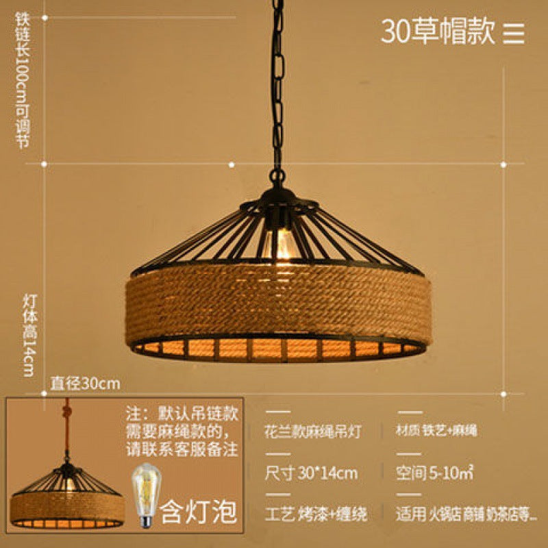 American country hemp rope chandelier yurt retro industrial style personalized hemp rope creative restaurant wrought iron bar lamps