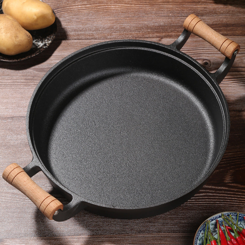 Cast iron pan Thickened binaural pan Uncoated pancake pan Raw iron pan Non-stick pancake pan Frying pan