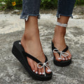 Summer rhinestone chunky sole casual women's slides beach flip-flops plus size bowknot heart sandals