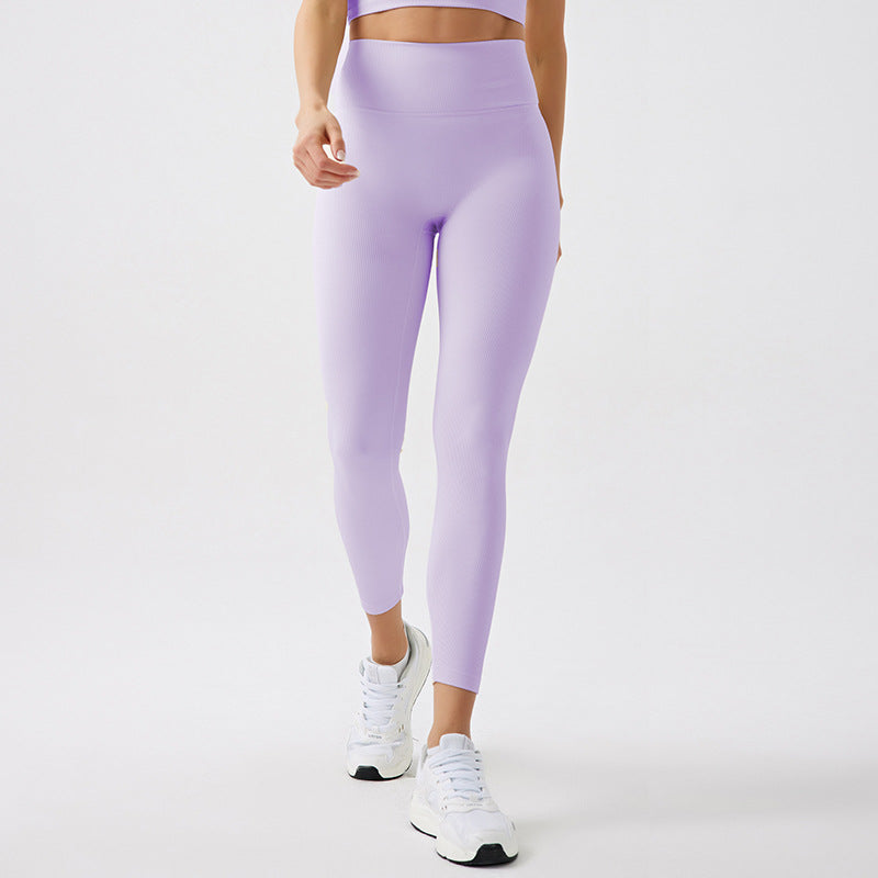 ribbed fabric nude yoga clothes training fitness clothes high waist running sports fitness clothes suit jink female