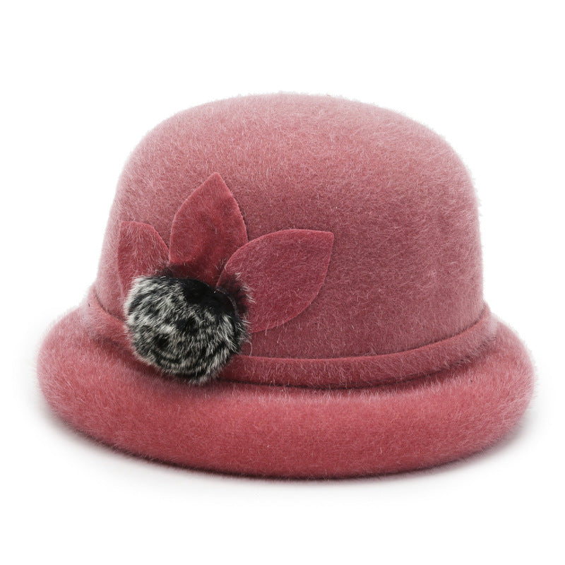 Autumn and winter hat women's trilobal round edge basin hat Korean version hairball bucket hat outdoor sponge ring warm fashion cotton hat