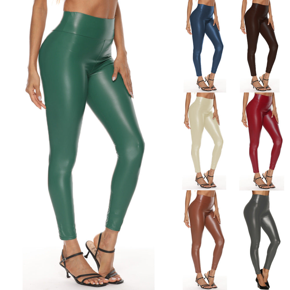 Aliexpress  ins style high waist leather pants for women fashionplus size elastic butt lift leather pants bright multi-color