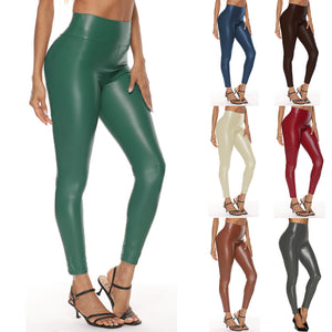Aliexpress  ins style high waist leather pants for women fashionplus size elastic butt lift leather pants bright multi-color