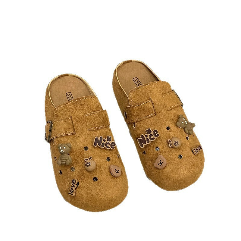 Family wear birkenstock shoes toe-cap half slippers for women outwear inner height new arrivalretro lazy half slippers crocs shoes for women