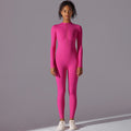 fashionpure color high elastic half-open zipper tight long jumpsuit sports running fitness long sleeves yoga clothes