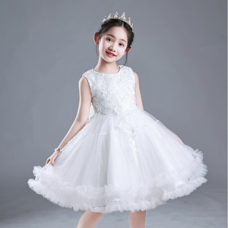Girls' short summer wedding dress tutu princess dress - mid-to-large size children's clothing - girls' children's day performance costume