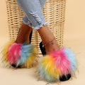Wholesale indoor/outdoor faux fox fur slippers - women's warm one-strap fuzzy slippers - dropshipping available