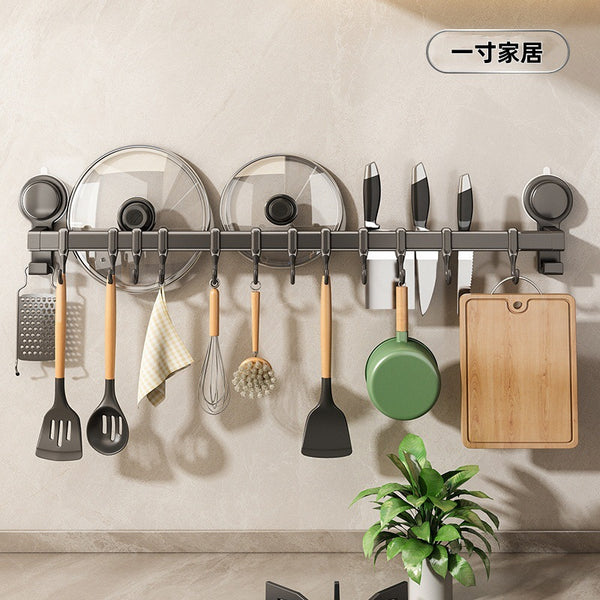 Kitchen suction cup hook row hook no punching spatula spoon hanger hanging rod wall hanging knife holder multi-functional kitchen utensils storage