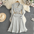 Xiaoxiangfeng socialite elegantcontrast colorlong sleeves doll collar waist slimming look longa line large hem knittingdress