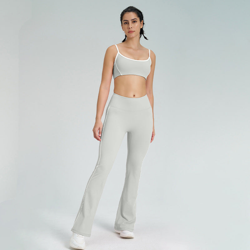 thin shoulder strap detachable chest pad fitness sling nude flared pants sports intimates yoga suit for women