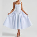 summer new women's clothing: cross-border export, european and american style, fashionable and elegant plaid square neck camisole waist-defining dress