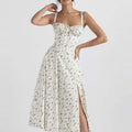 cross-border e-commerce women's fashion: european and american summer new arrivals - french chic floral print spaghetti strap slit dress