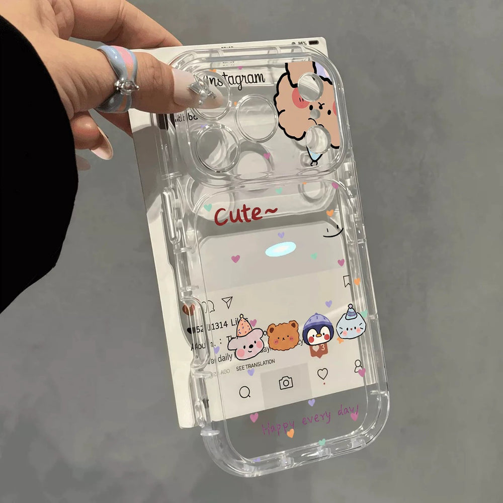 Suitable for iphone18 cartoon animal anti-fall mobile phone case apple 17promax transparent color heart cute hard case