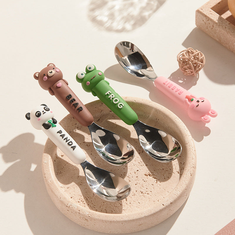 Cute style oven mitts soft handle yuanbao spoon kids student eating tableware 316 stainless steel spoon spoon wholesale