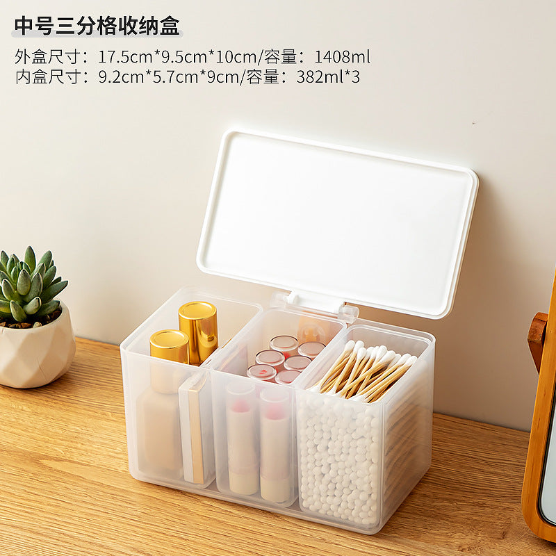 Bathroom mirror cabinet cotton swab cotton pad puff storage box transparent plastic grid desktop flip cover cosmetic storage box