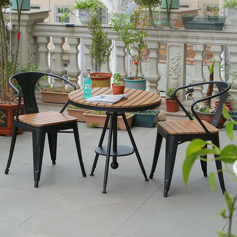 Anti-corrosive wood balcony tables and chairs outdoor leisure villa coffee milk tea shop courtyard waterproof plastic wood tables and chairs combination kit