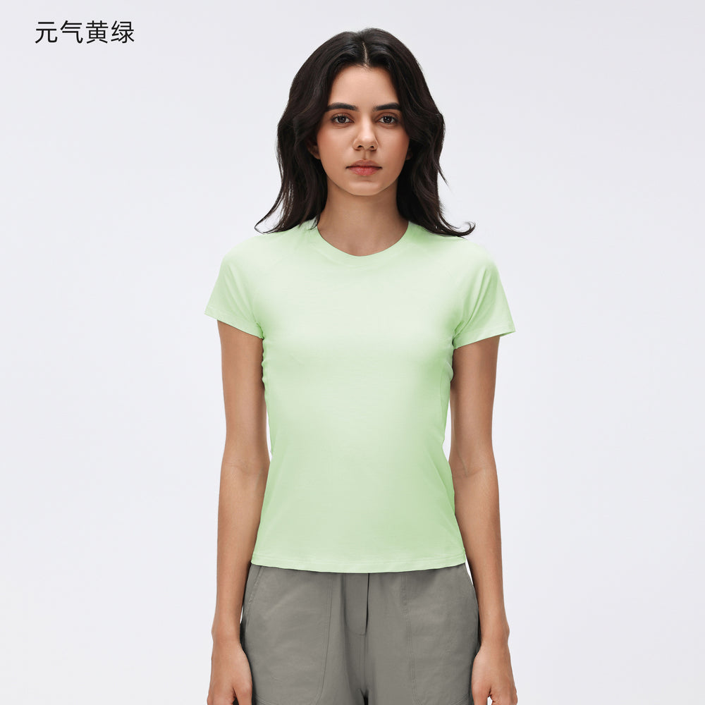 Summer crew neck short sleeve women's sweat-wicking breathable sports t-shirt slim fit running fitness yoga top d26037