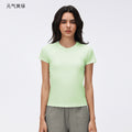 Summer crew neck short sleeve women's sweat-wicking breathable sports t-shirt slim fit running fitness yoga top d26037