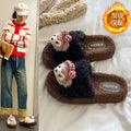 Cute shirley rose curly teddy hair thick cashmere cotton slippers women's fall and winter outwear non-slipheattech open toe cotton