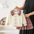 Girls' sweater set - new autumn/winter  collection: round neck, patchwork plaid knit cardigan, jk two-piece outfit