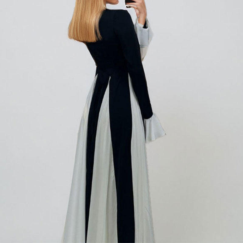 cross-border e-commerce european and american women's clothing: new summer collection - elegant color block flared sleeve, cinched waist dress